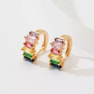 18k Crystal Rainbow Multicolor Huggie Earrings